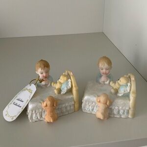 Vintage ADELINE COLLECTION Ceramic Praying Boy & Girl Kneeling Figurines X2 NEW